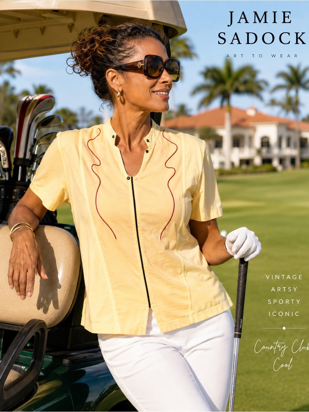 VTG Jamie Sadock Butter Yellow Golf Shirt Artsy Resort Country Club Top Size S